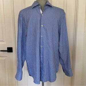 Michelsons‎ London Mens Large Blue Checks Button-Down Paisley Flip Cuffs Shirt